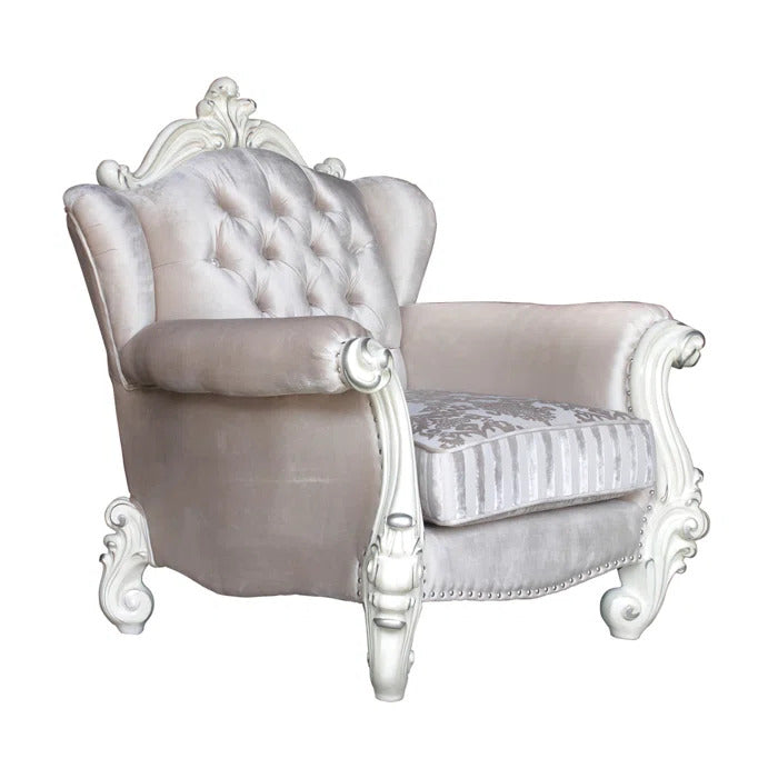 44" X 41" X 46" Ivory Wood Chair 2 Pillows