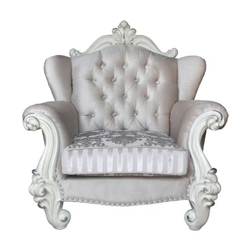 44" X 41" X 46" Ivory Wood Chair 2 Pillows