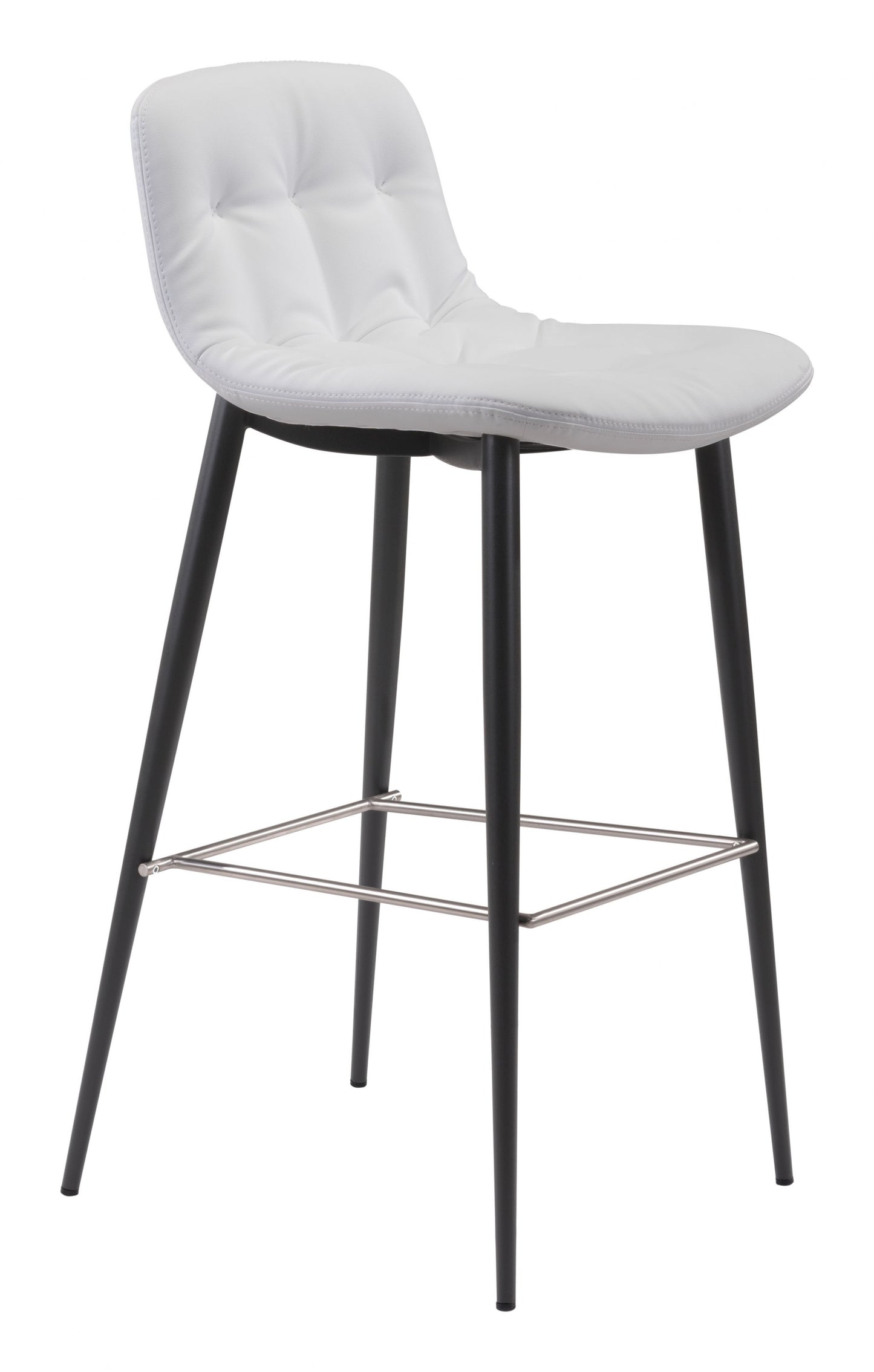 Set of Two 30" White And Black Steel Low Back Bar Height Bar Chairs