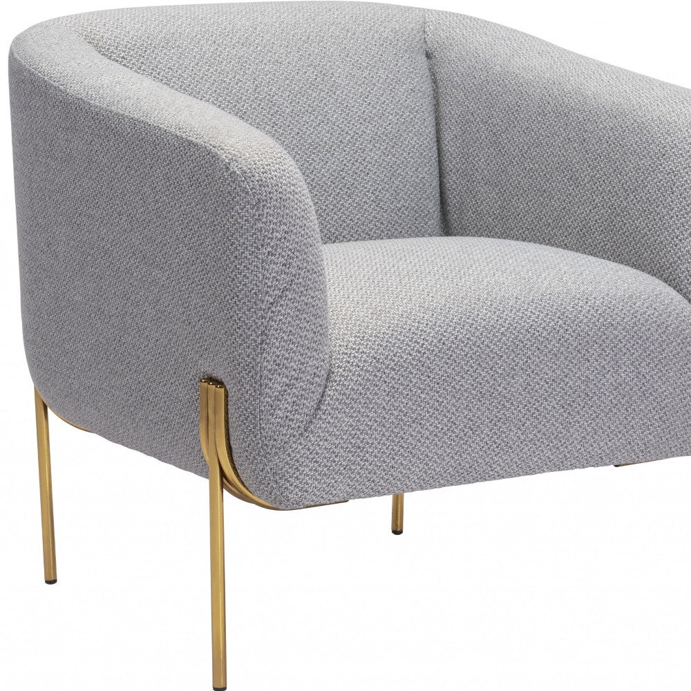 31" Gray And Gold Linen Barrel Chair