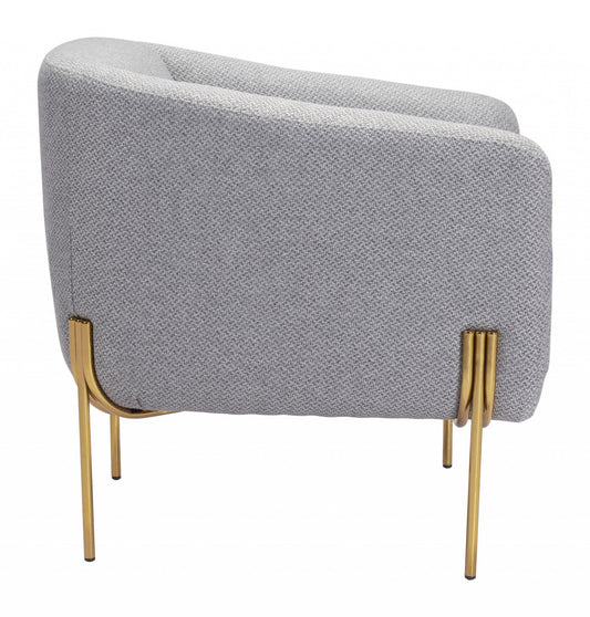 31" Gray And Gold Linen Barrel Chair