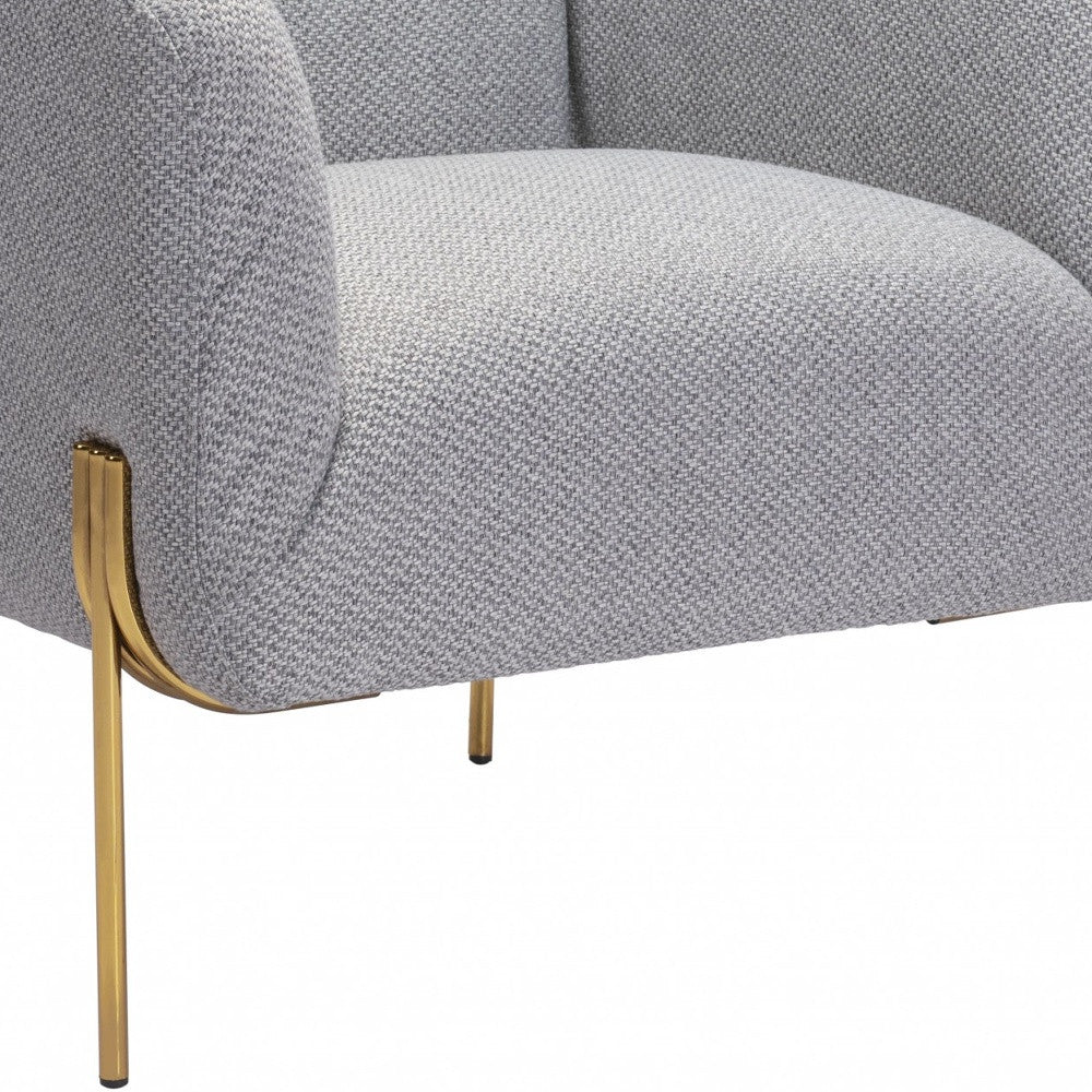 31" Gray And Gold Linen Barrel Chair