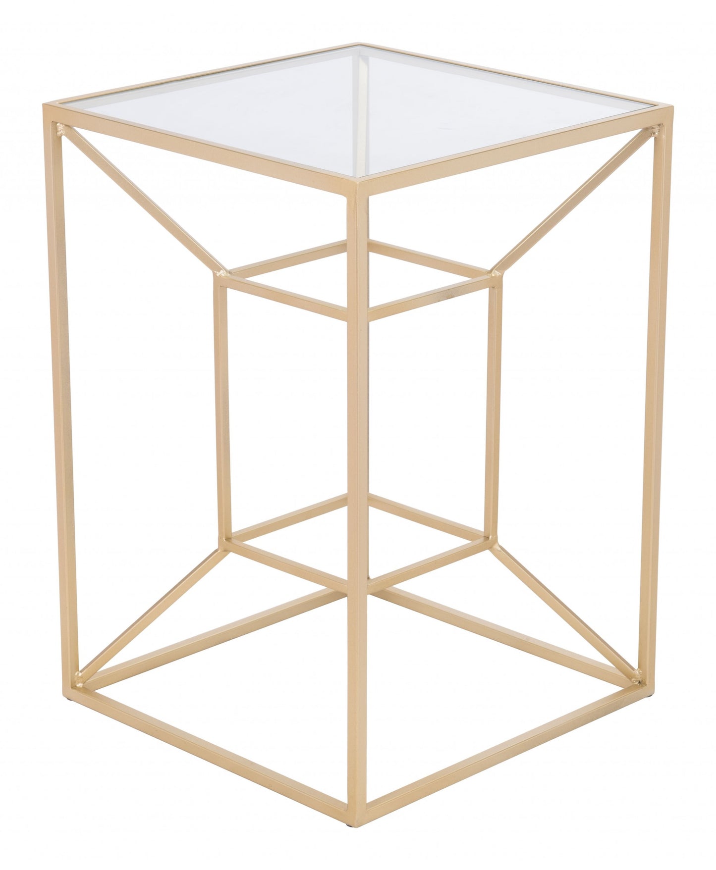 23" Gold And Clear Glass Square End Table