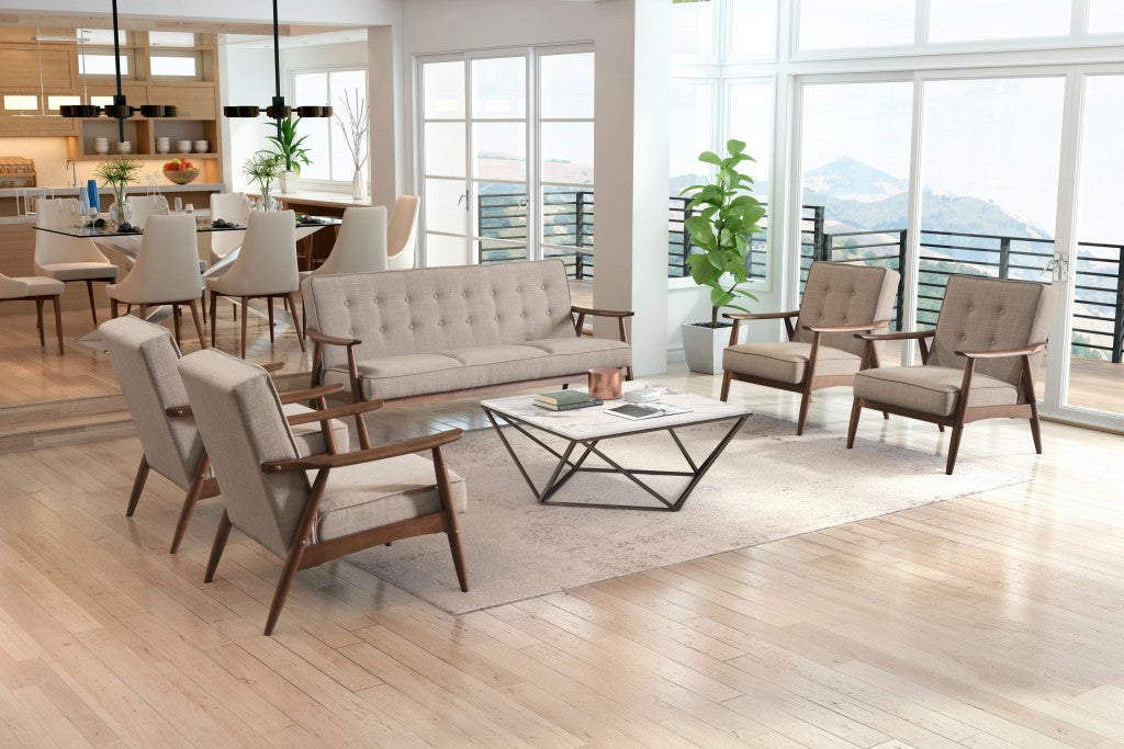 69" Beige And Brown Polyester Sofa