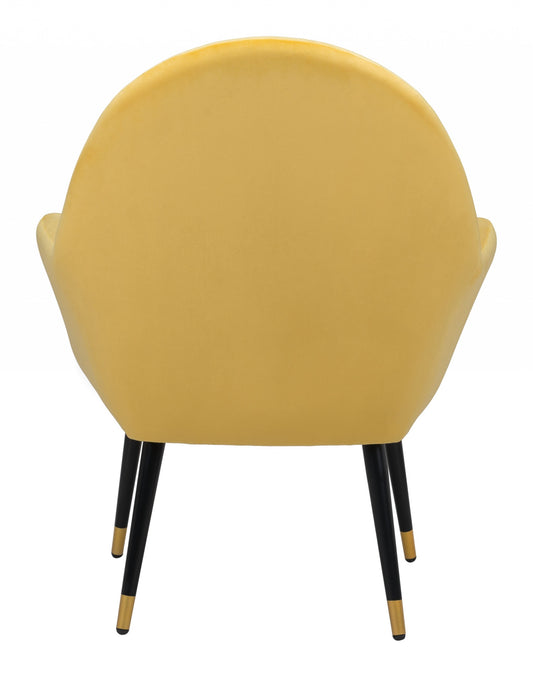 30" Yellow And Gold Velvet Arm Chair