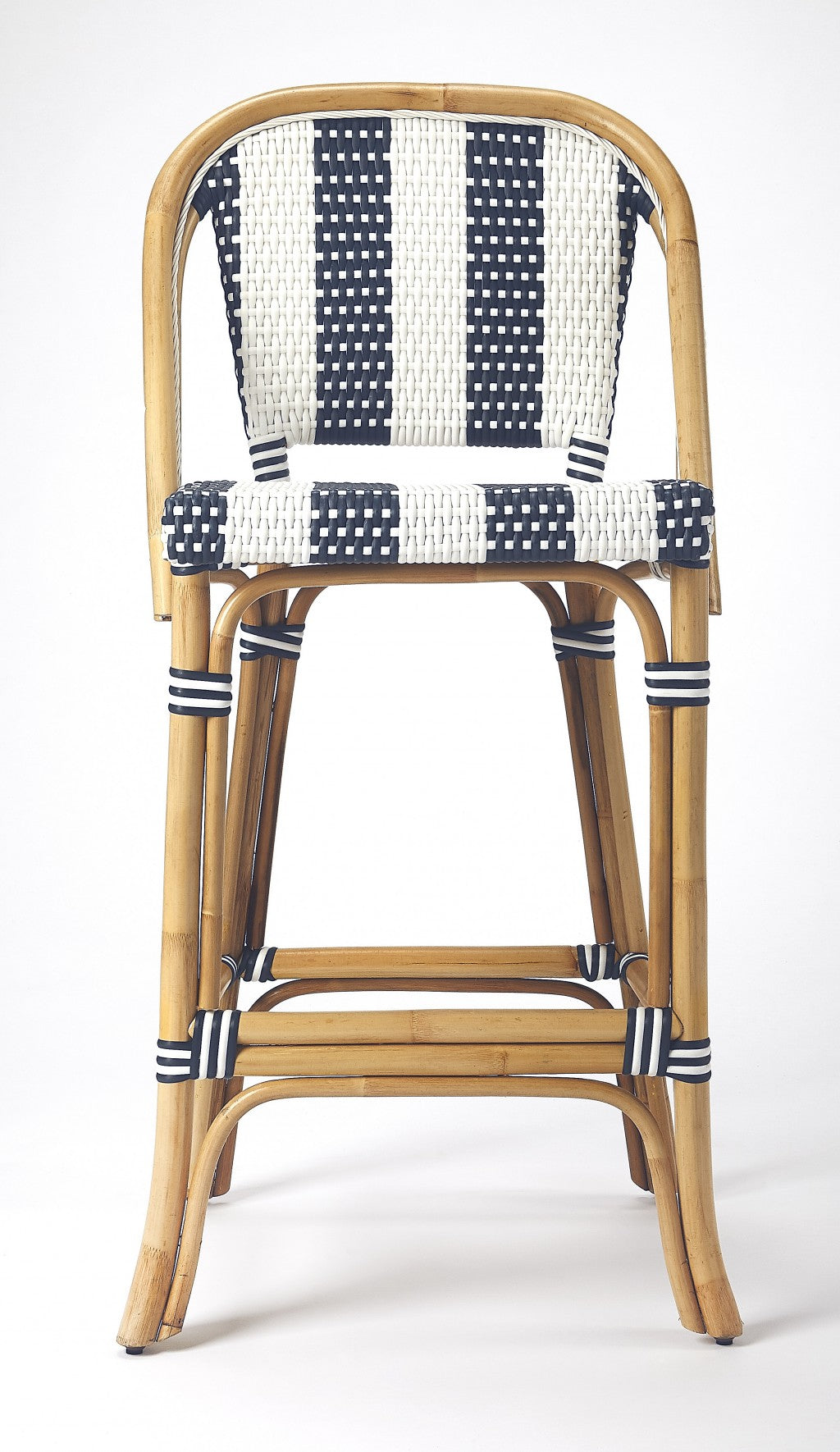 28" Blue And Natural Bar Chair