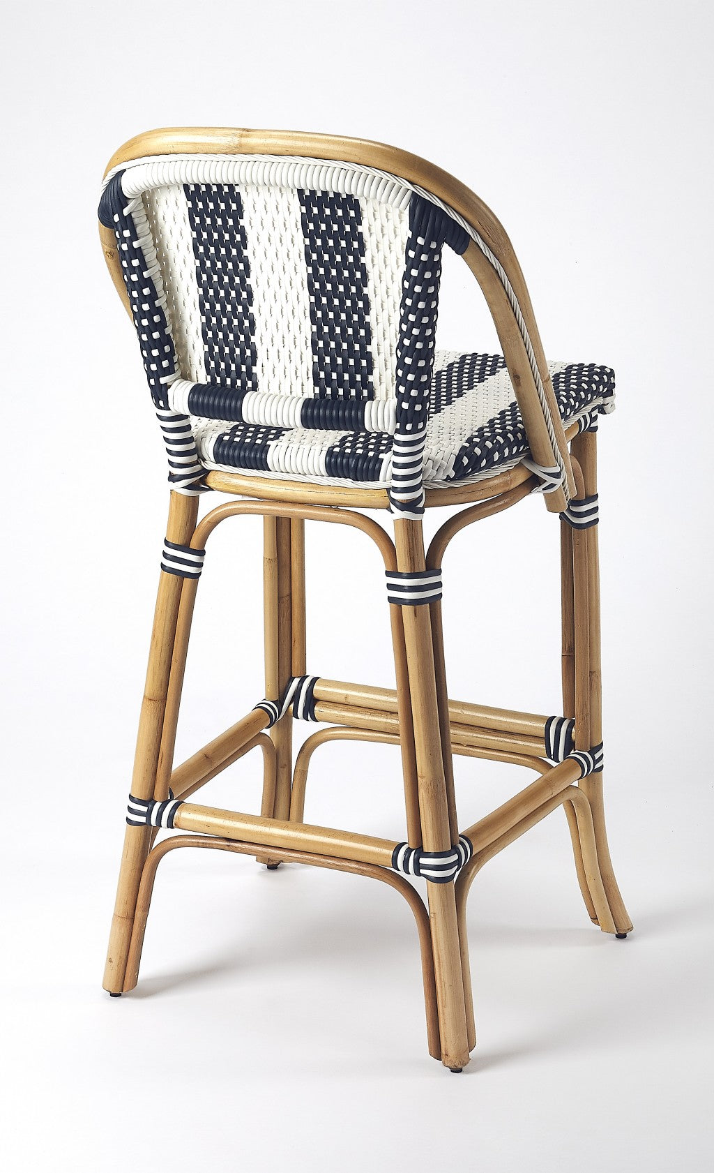 28" Blue And Natural Bar Chair