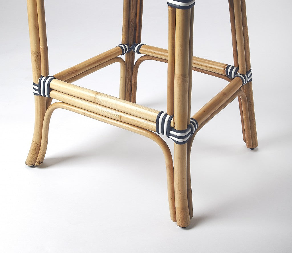 28" Blue And Natural Bar Chair