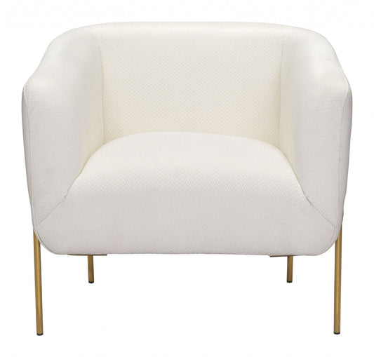 31" Ivory and Gold Textural Upholstered Accent Armchair