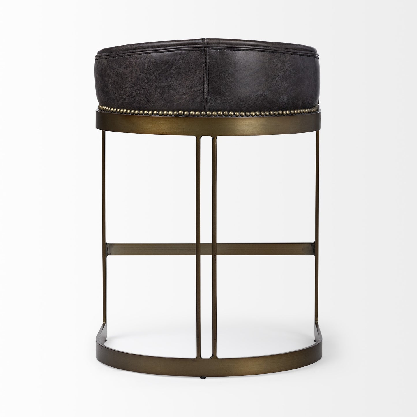 29" Brown Leather And Steel Low back Bar Chair