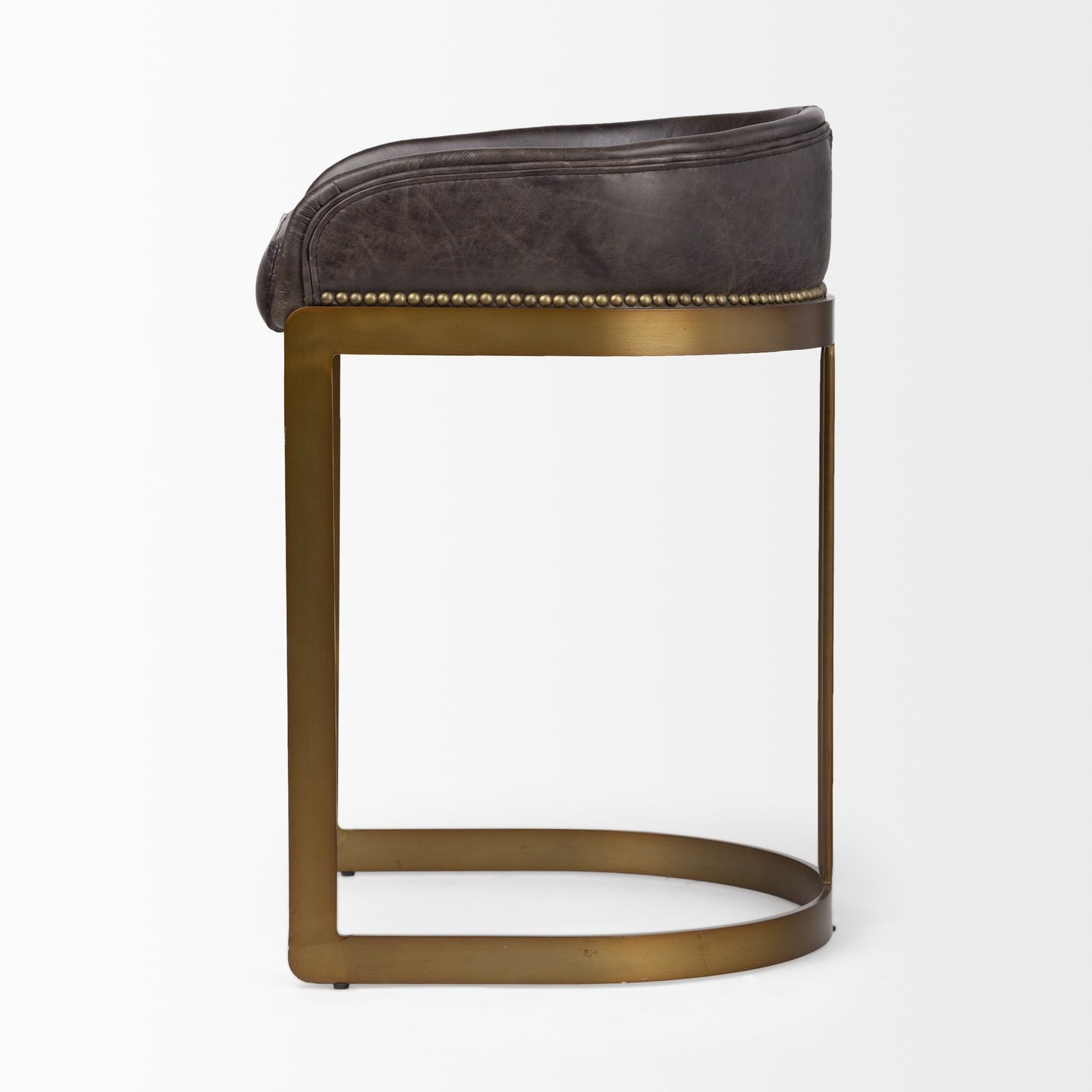 29" Brown Leather And Steel Low back Bar Chair