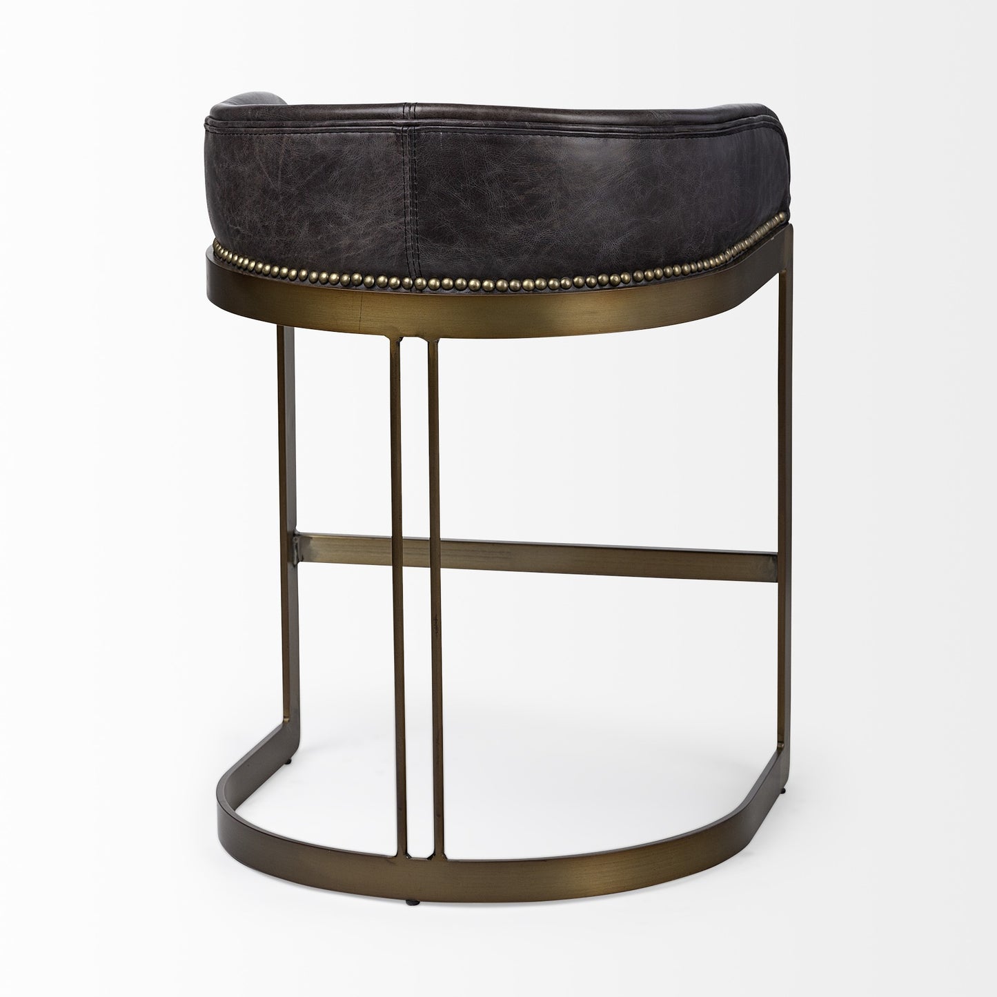 29" Brown Leather And Steel Low back Bar Chair