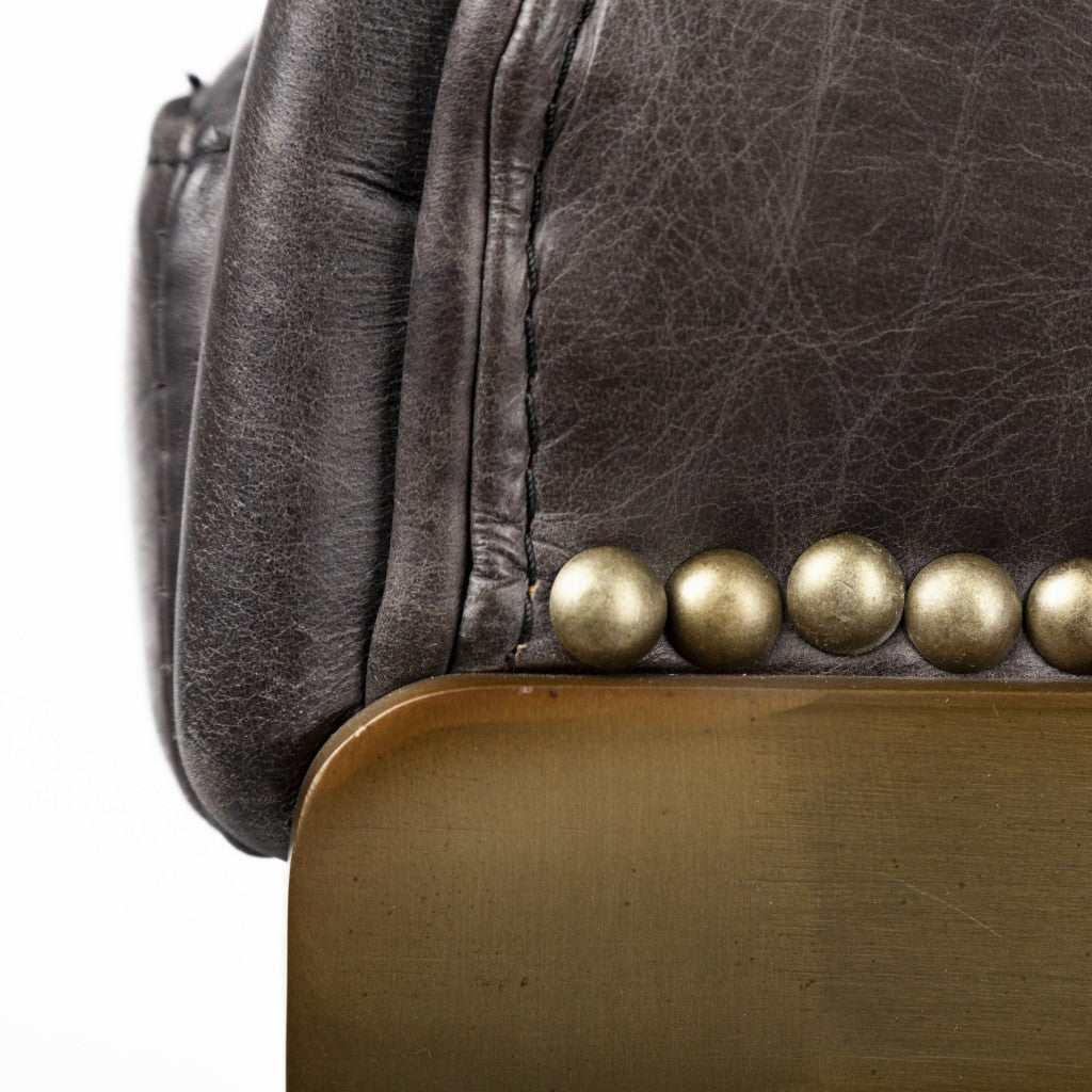 29" Brown Leather And Steel Low back Bar Chair
