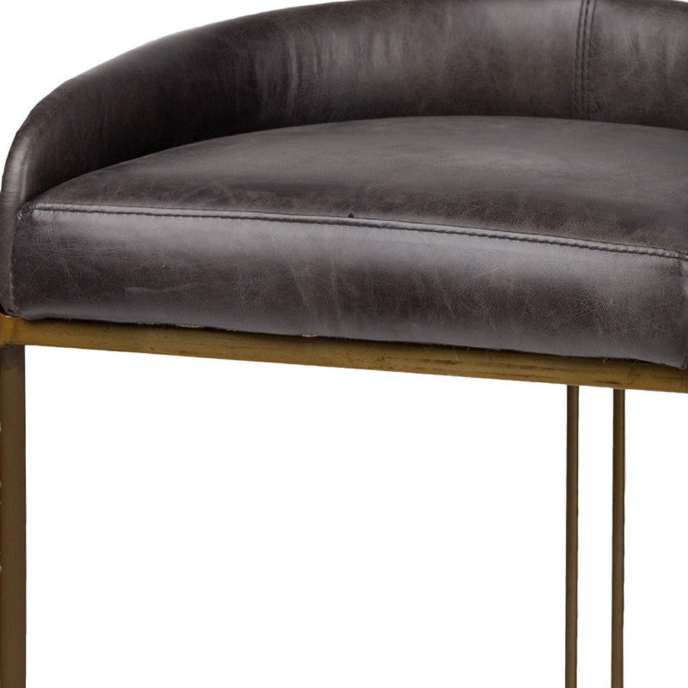 29" Brown Leather And Steel Low back Bar Chair