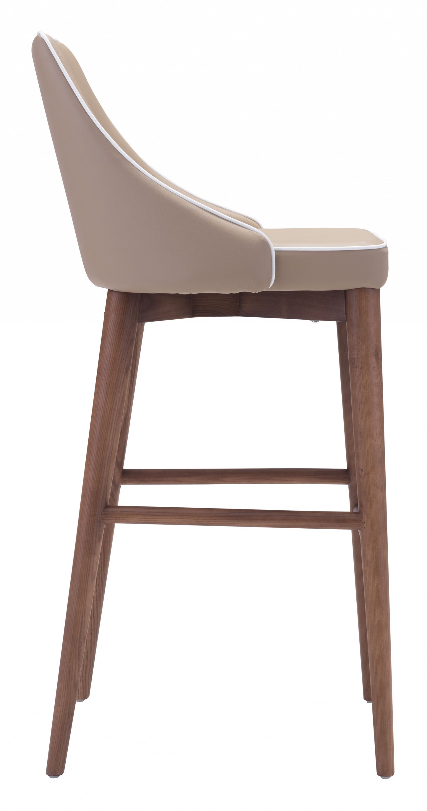 30" Beige And Brown Solid Wood Low Back Bar Height Bar Chair