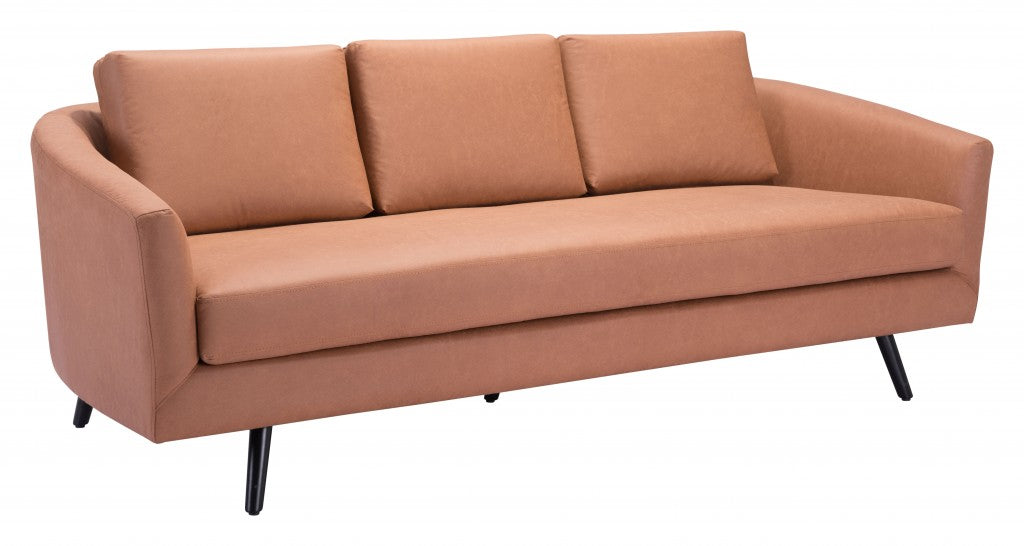 79" Brown And Black Faux Leather Sofa