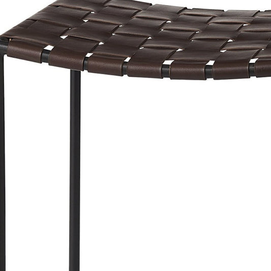 " Brown And Black Leather Backless Counter Height Bar Chair