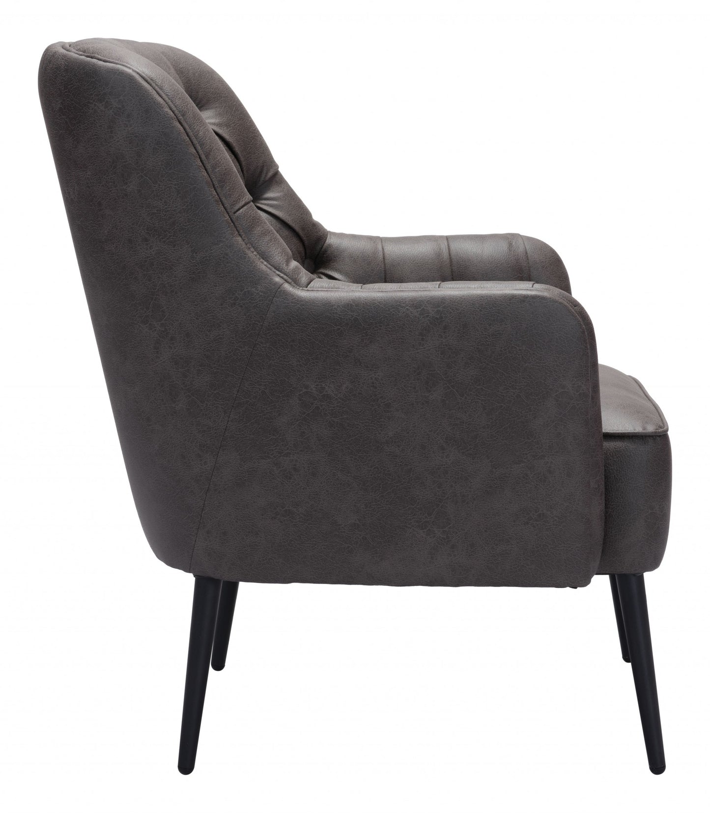 29" Black Faux Leather And Gold Tufted Arm Chair