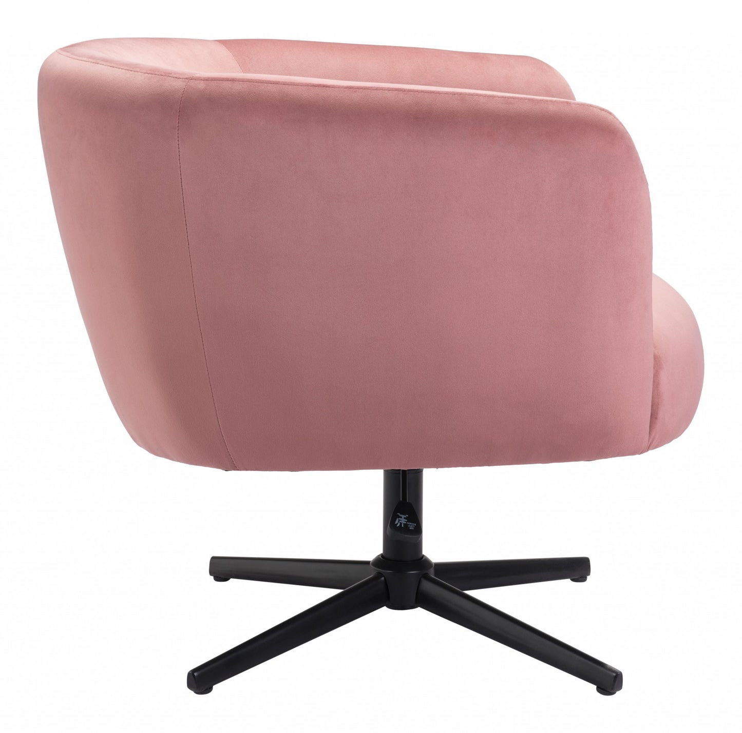 30" Pink And Black Velvet Swivel Barrel Chair