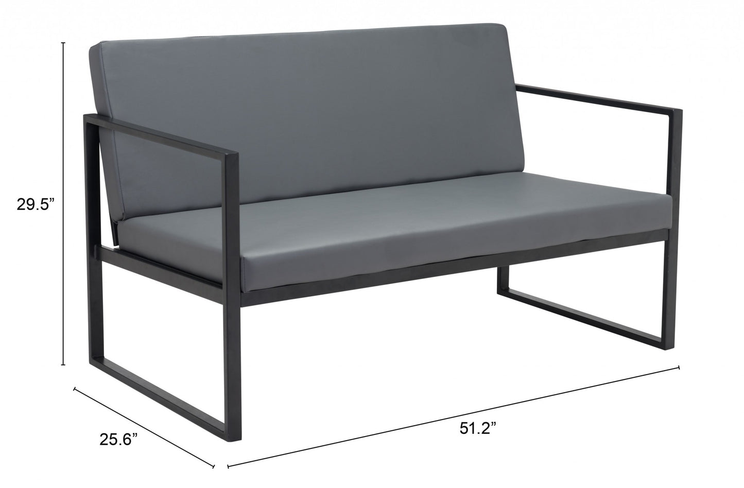 45" Gray And Black Faux Leather Sofa