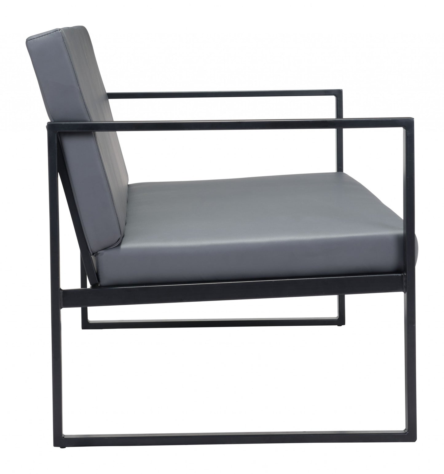 45" Gray And Black Faux Leather Sofa