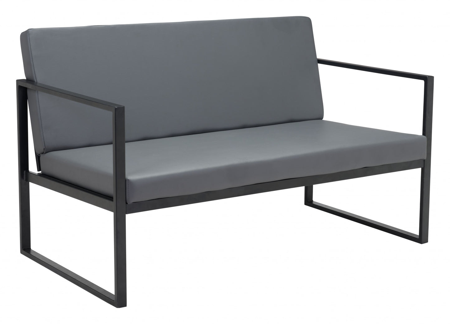 45" Gray And Black Faux Leather Sofa