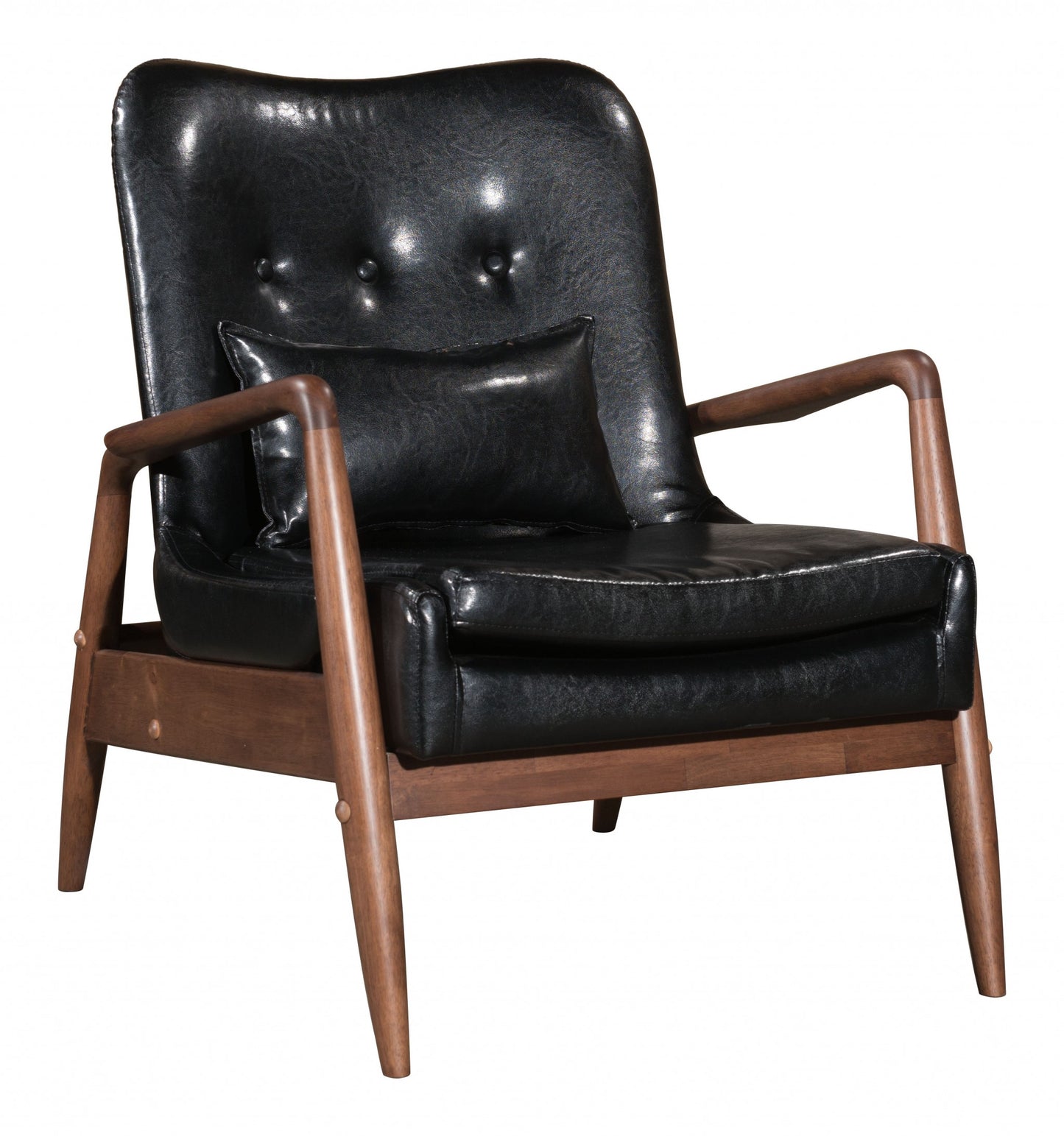 30" Black And Brown Faux Leather Tufted Arm Chair With Ottoman