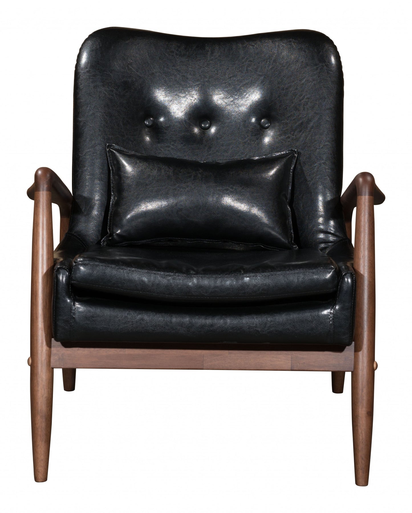 30" Black And Brown Faux Leather Tufted Arm Chair With Ottoman