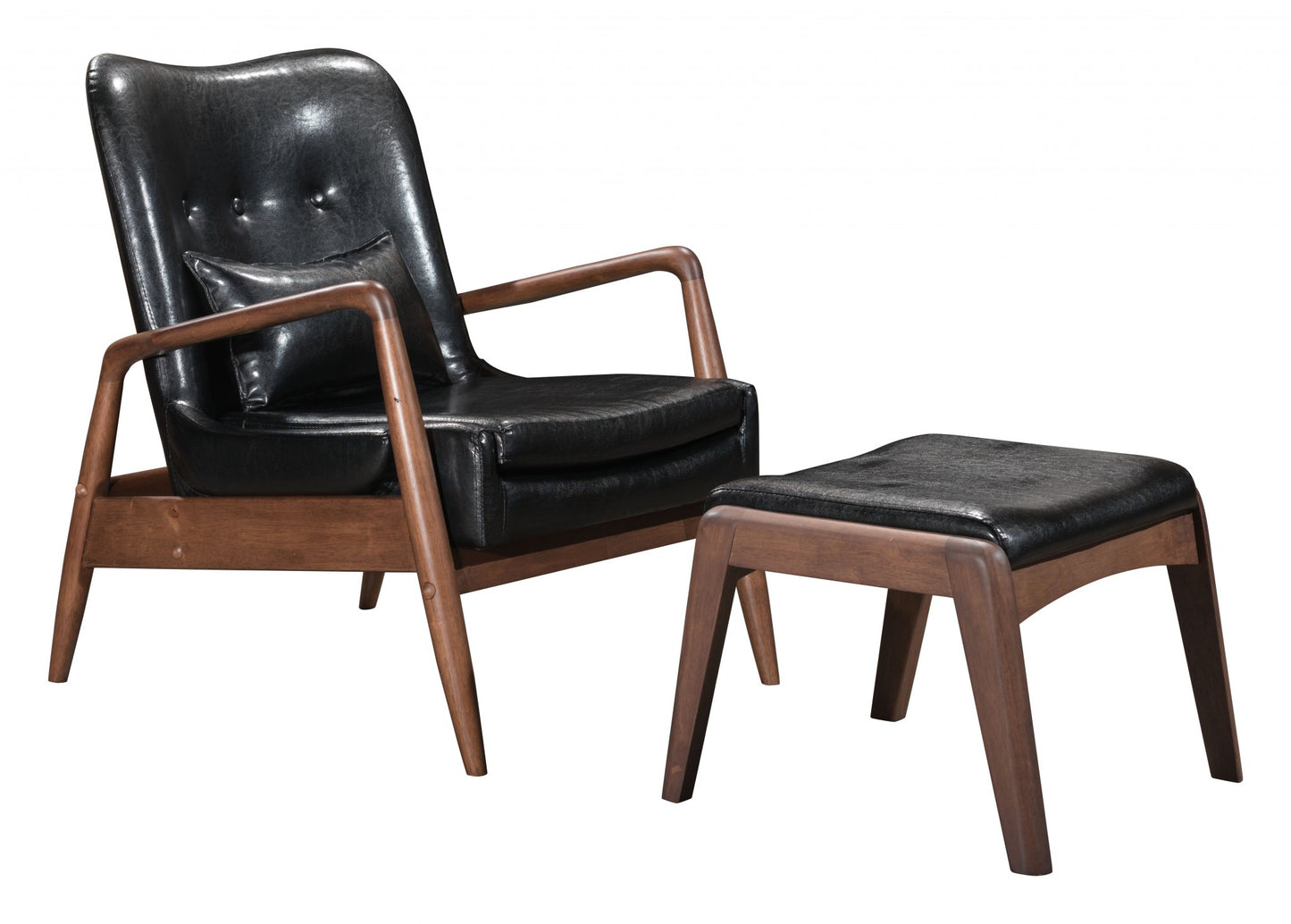 30" Black And Brown Faux Leather Tufted Arm Chair With Ottoman