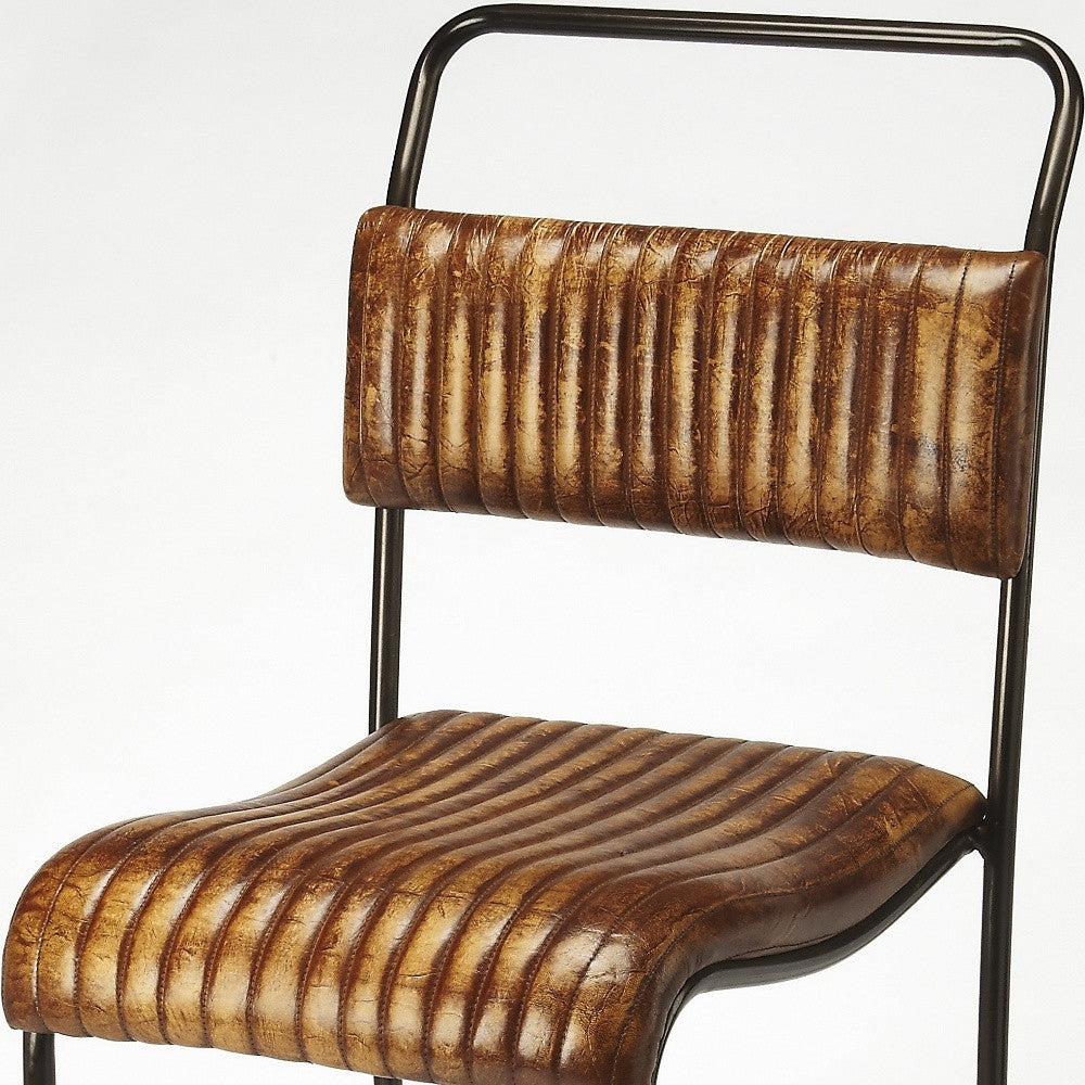 31" Brown And Black Iron Bar Chair