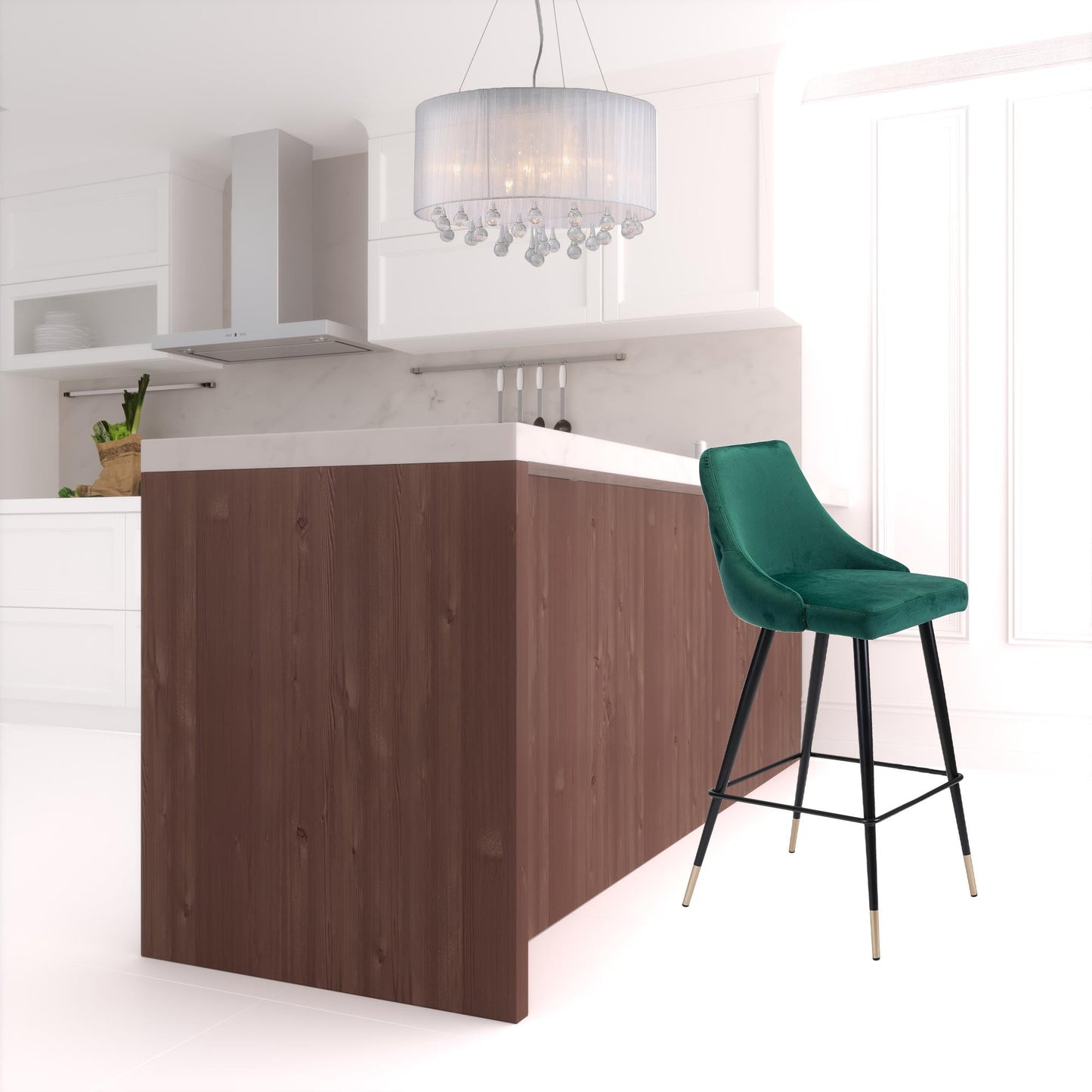 30" Green And Black Steel Low Back Bar Height Bar Chair