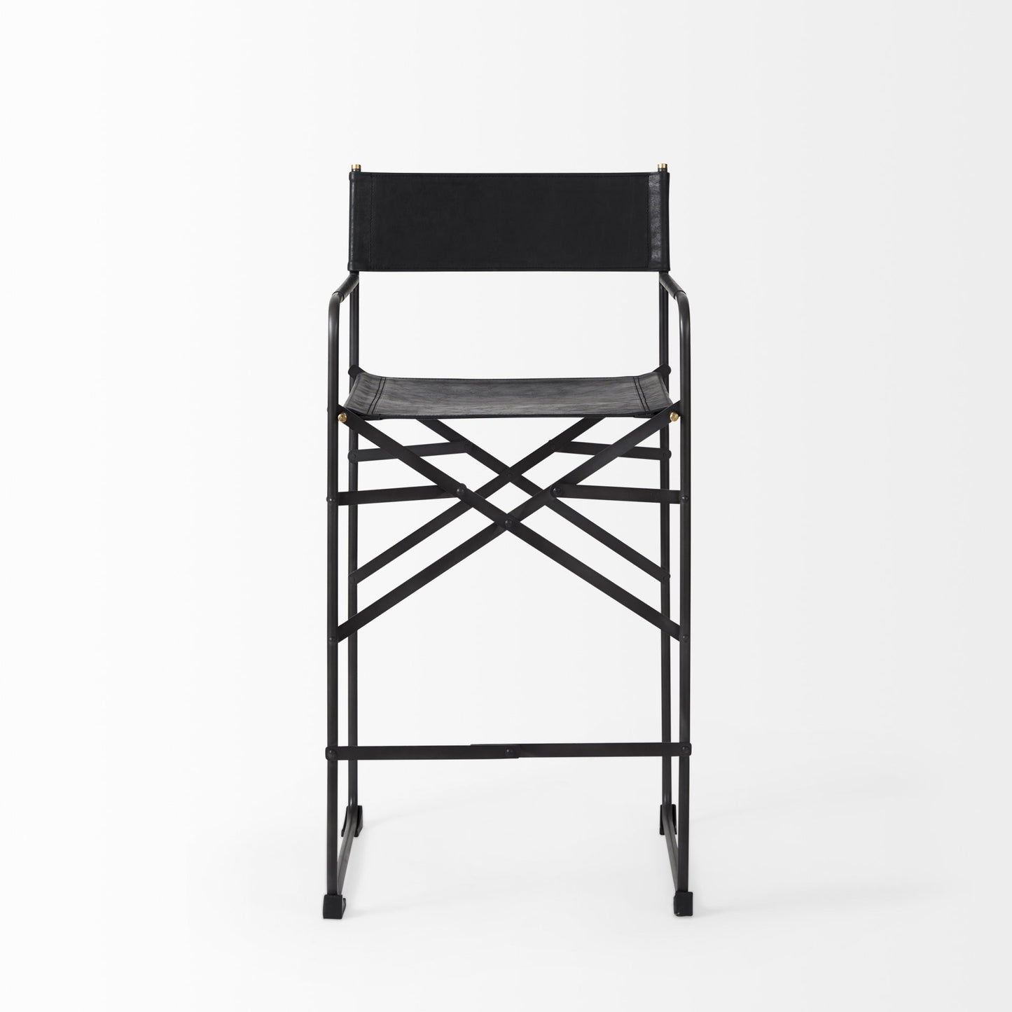 29" Brown And Black Leather And Iron Bar Chair