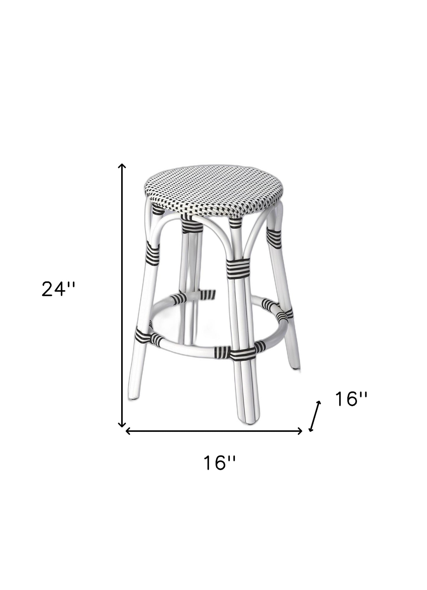 24" White Rattan Backless Bar Chair