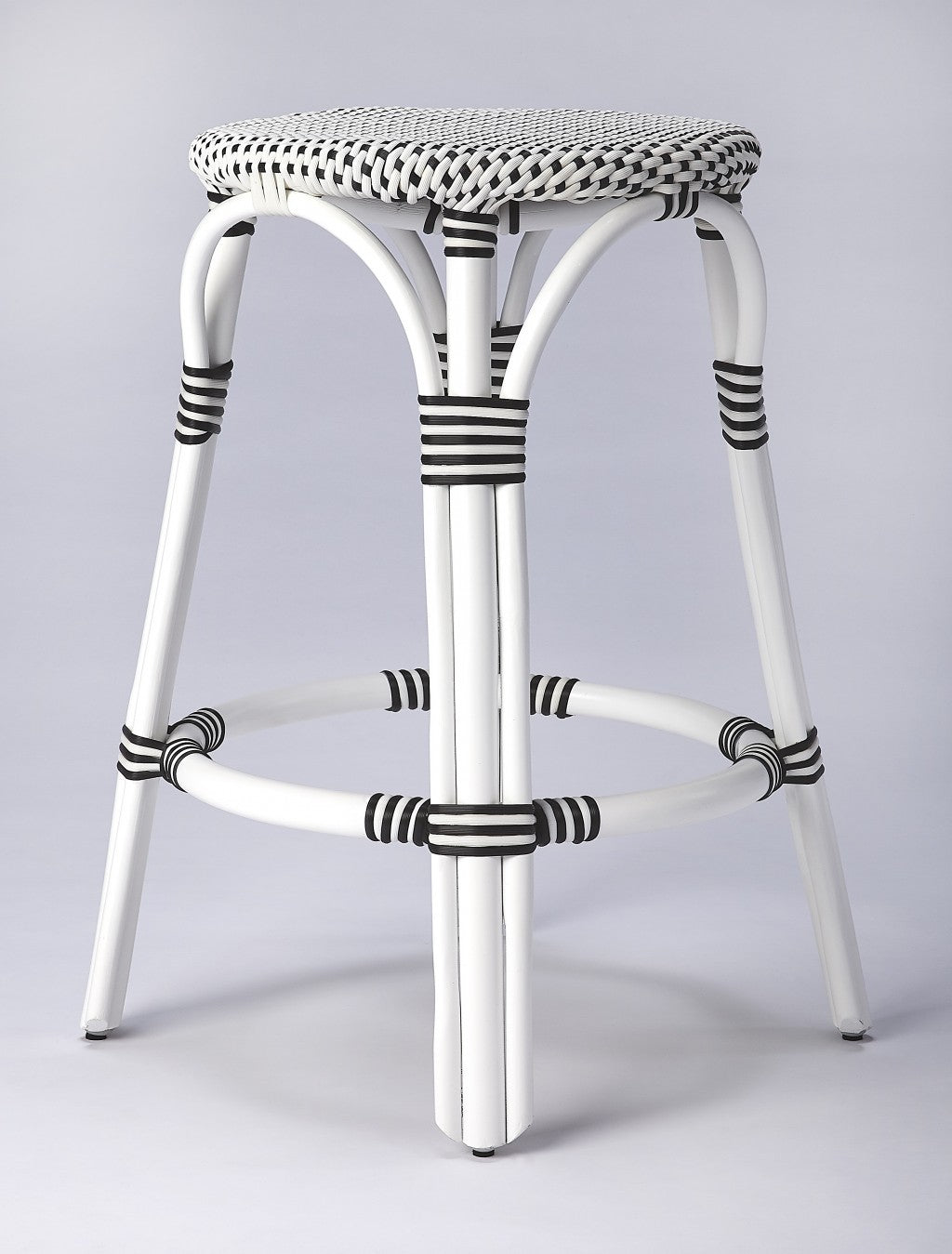 24" White Rattan Backless Bar Chair