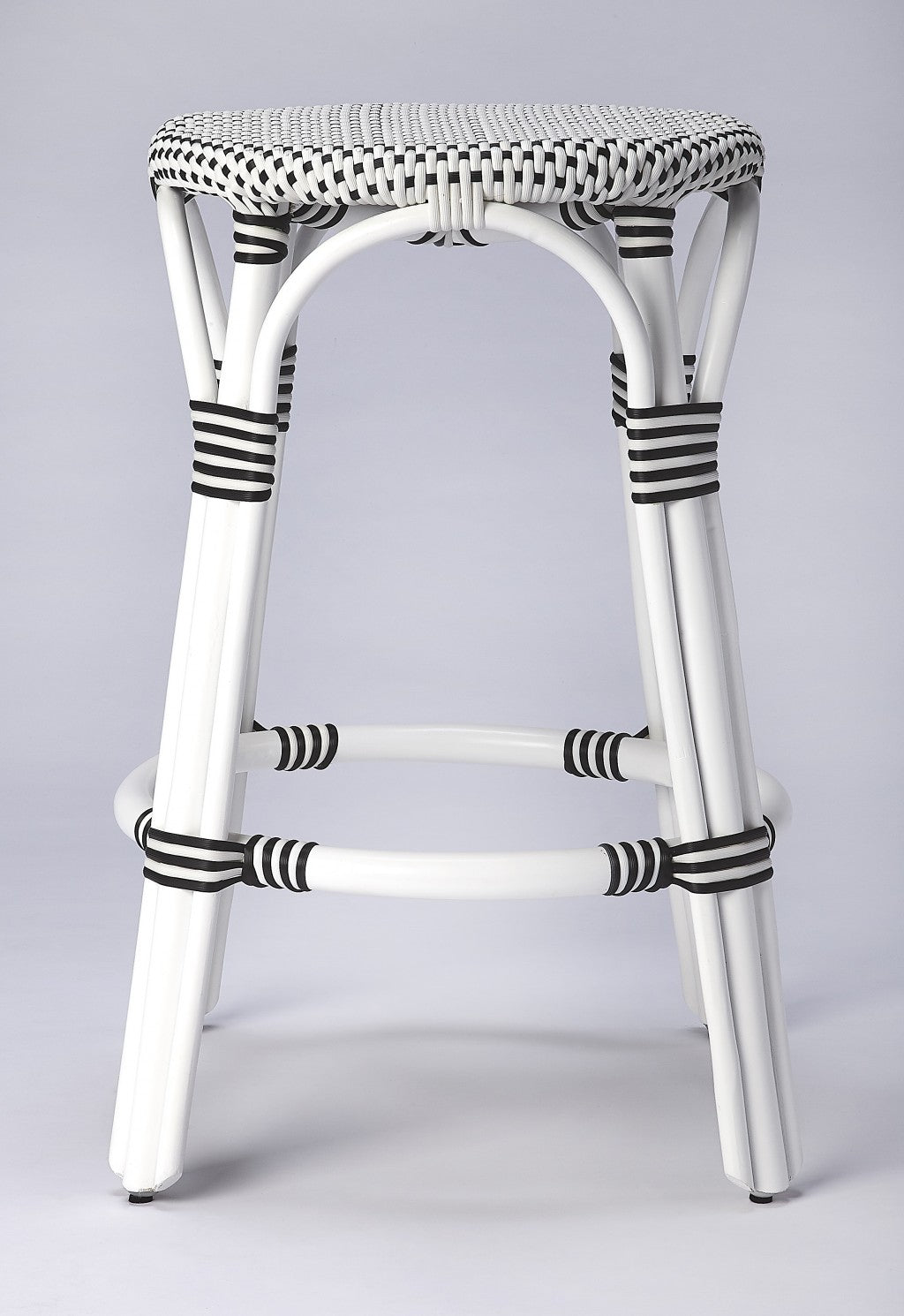 24" White Rattan Backless Bar Chair