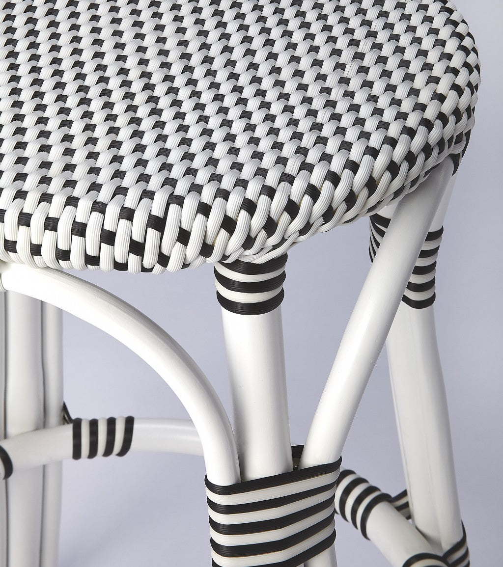 24" White Rattan Backless Bar Chair