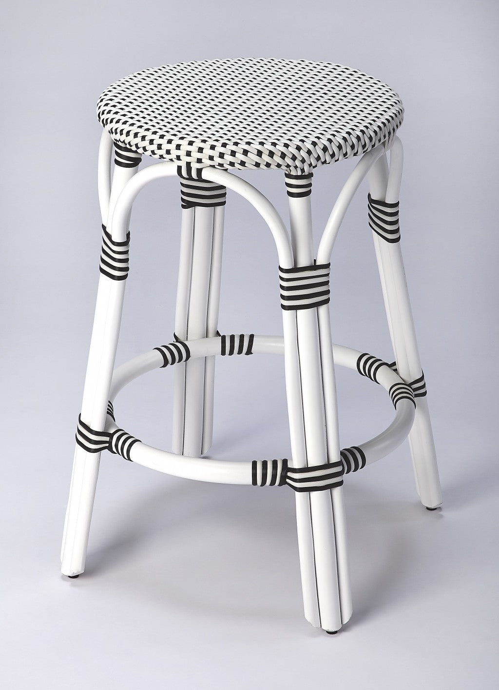 24" White Rattan Backless Bar Chair