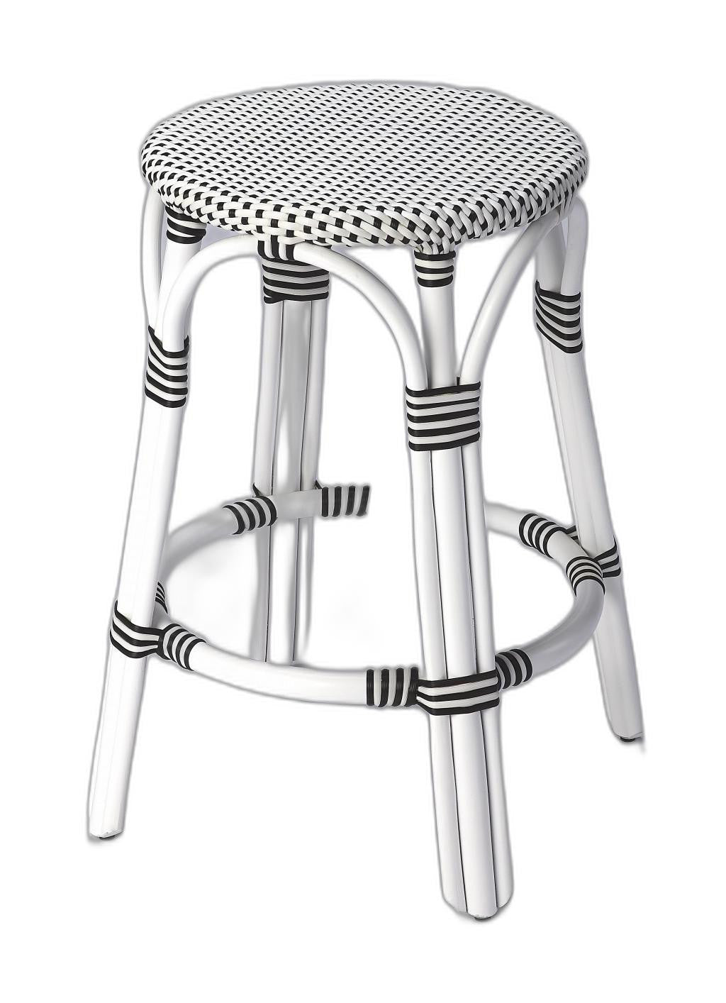 24" White Rattan Backless Bar Chair