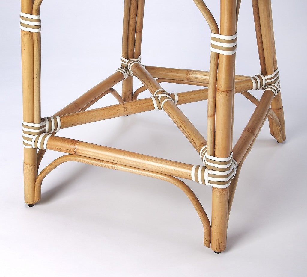 28" White And Natural Rattan Bar Chair