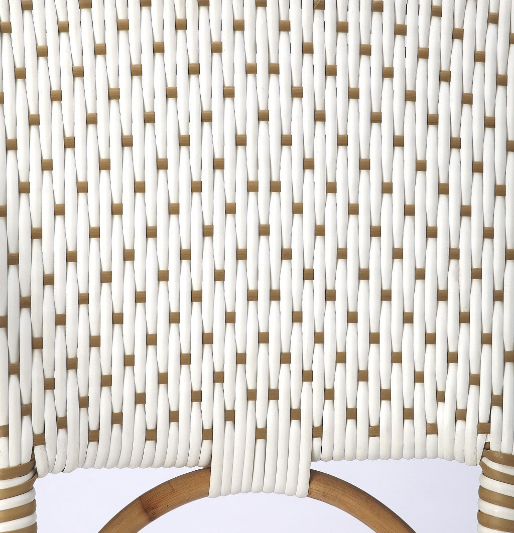 28" White And Natural Rattan Bar Chair