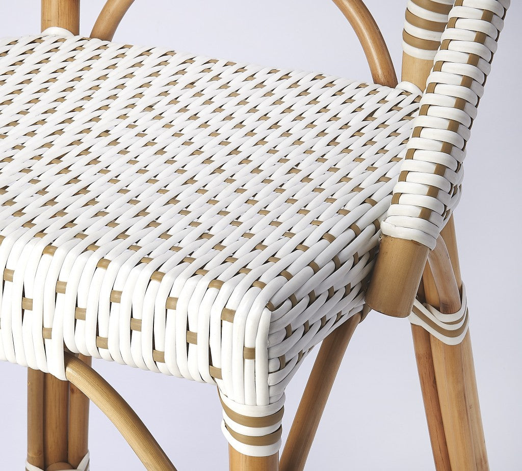 28" White And Natural Rattan Bar Chair