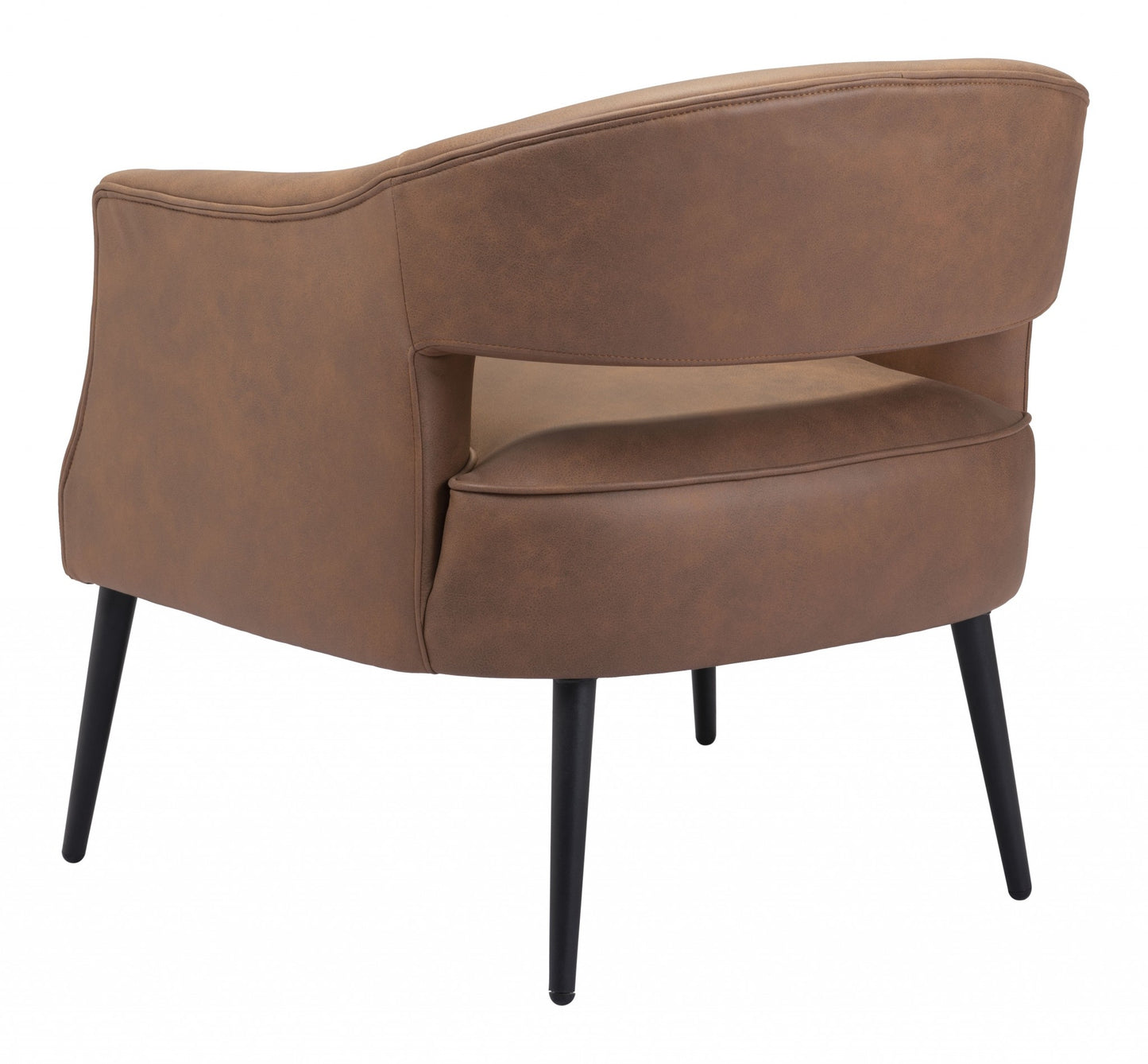 27" Brown Faux Leather And Gold Arm Chair