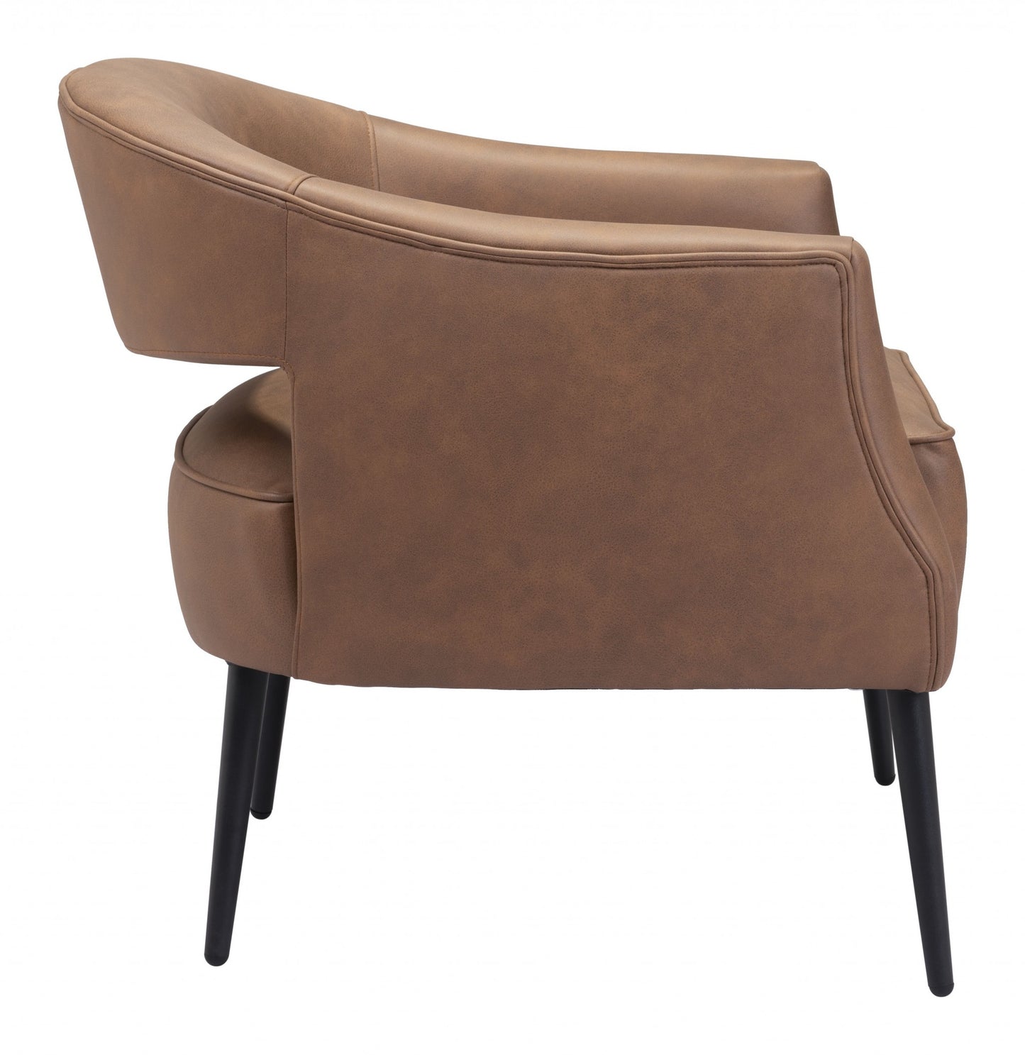 27" Brown Faux Leather And Gold Arm Chair