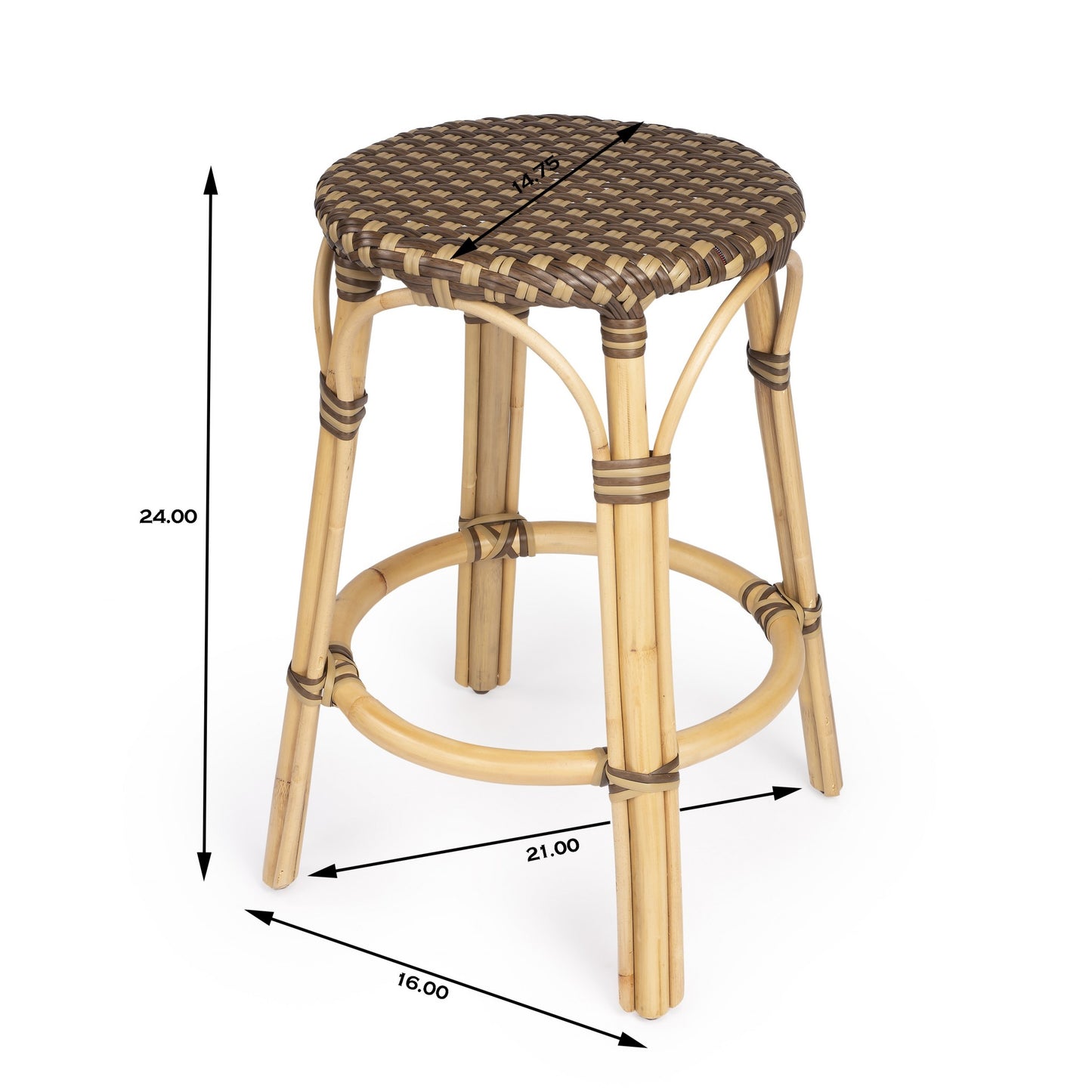 24" Brown Rattan Backless Bar Chair
