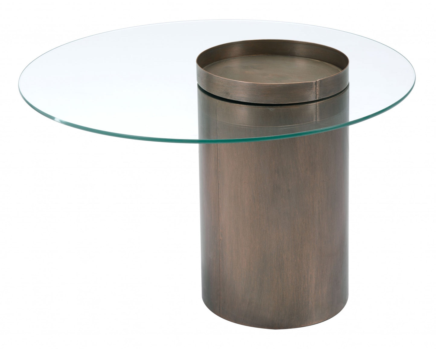 Set of Two 32" Clear And Antique Gold Glass And Steel Round Coffee Table