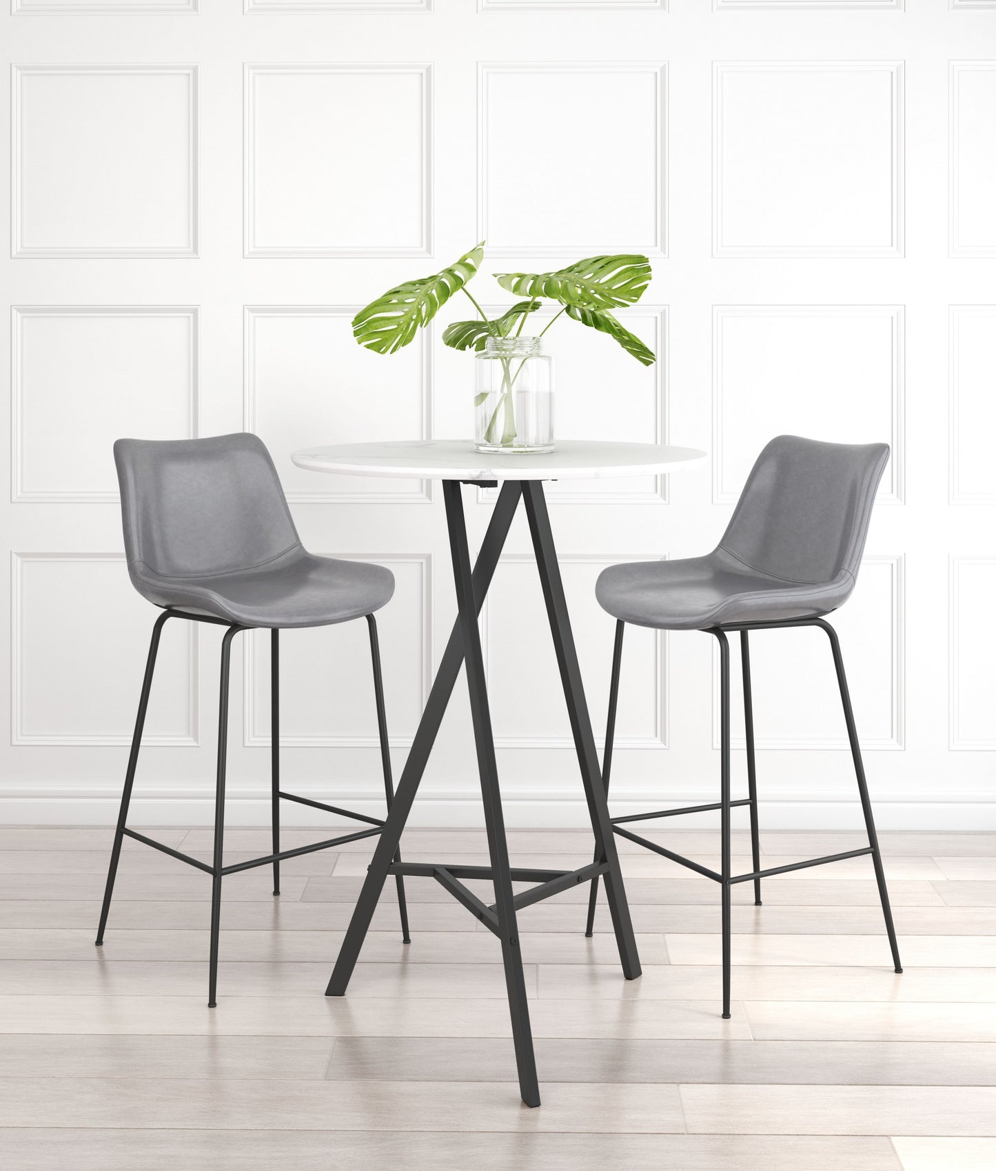 31" Gray And Black Steel Low Back Bar Height Bar Chair