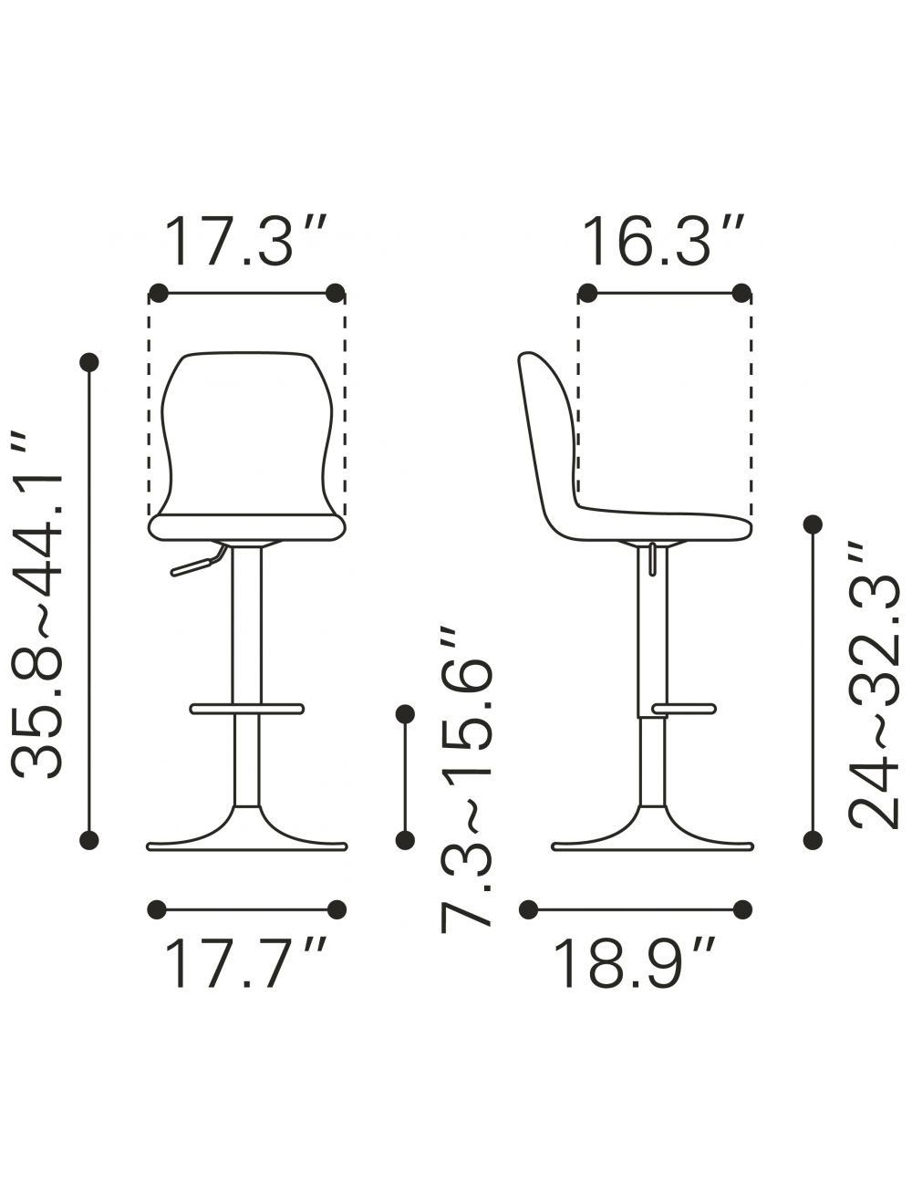 24" Black Steel Swivel Low Back Counter Height Bar Chair