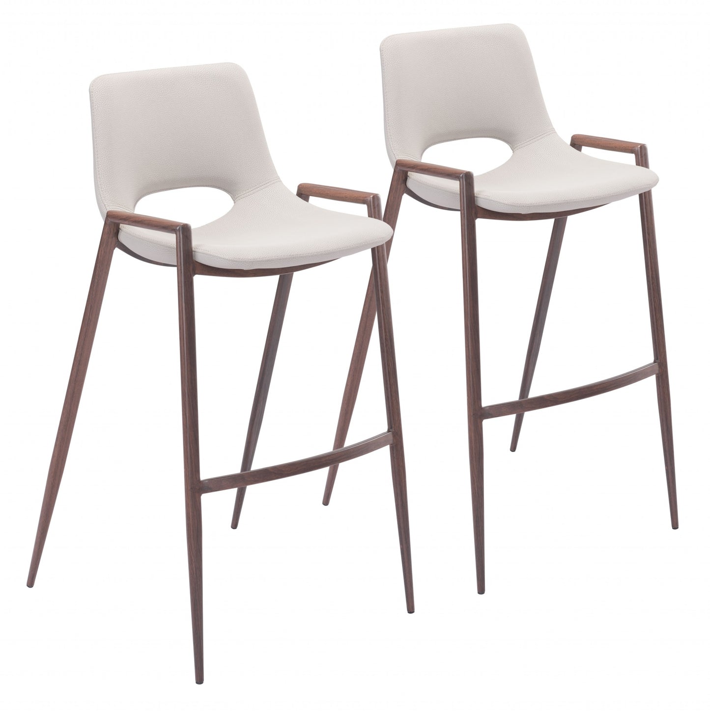 Set of Two 29" Beige And Brown Steel Low Back Bar Height Bar Chairs