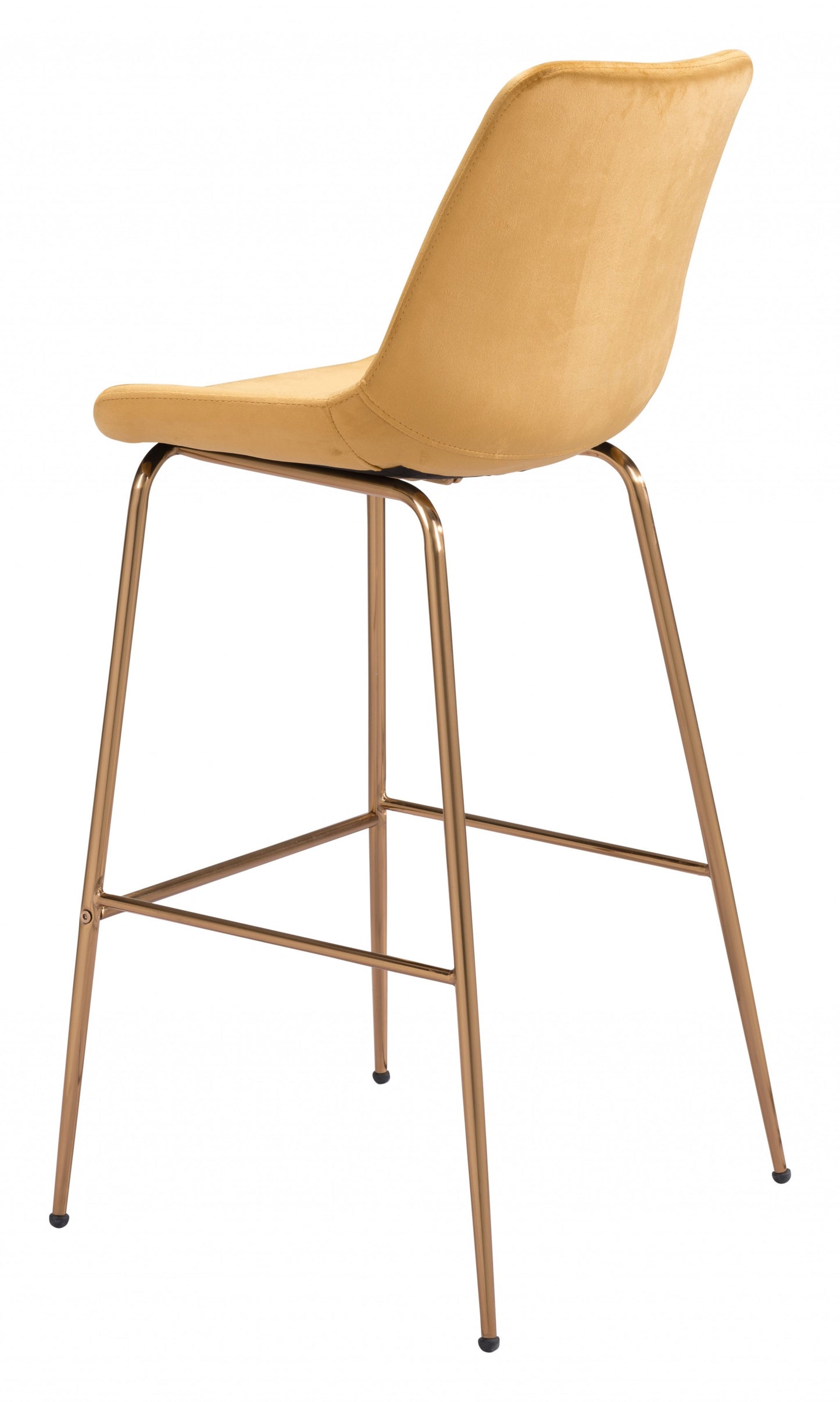 31" Yellow And Gold Velvet And Steel Low Back Bar Height Bar Chair