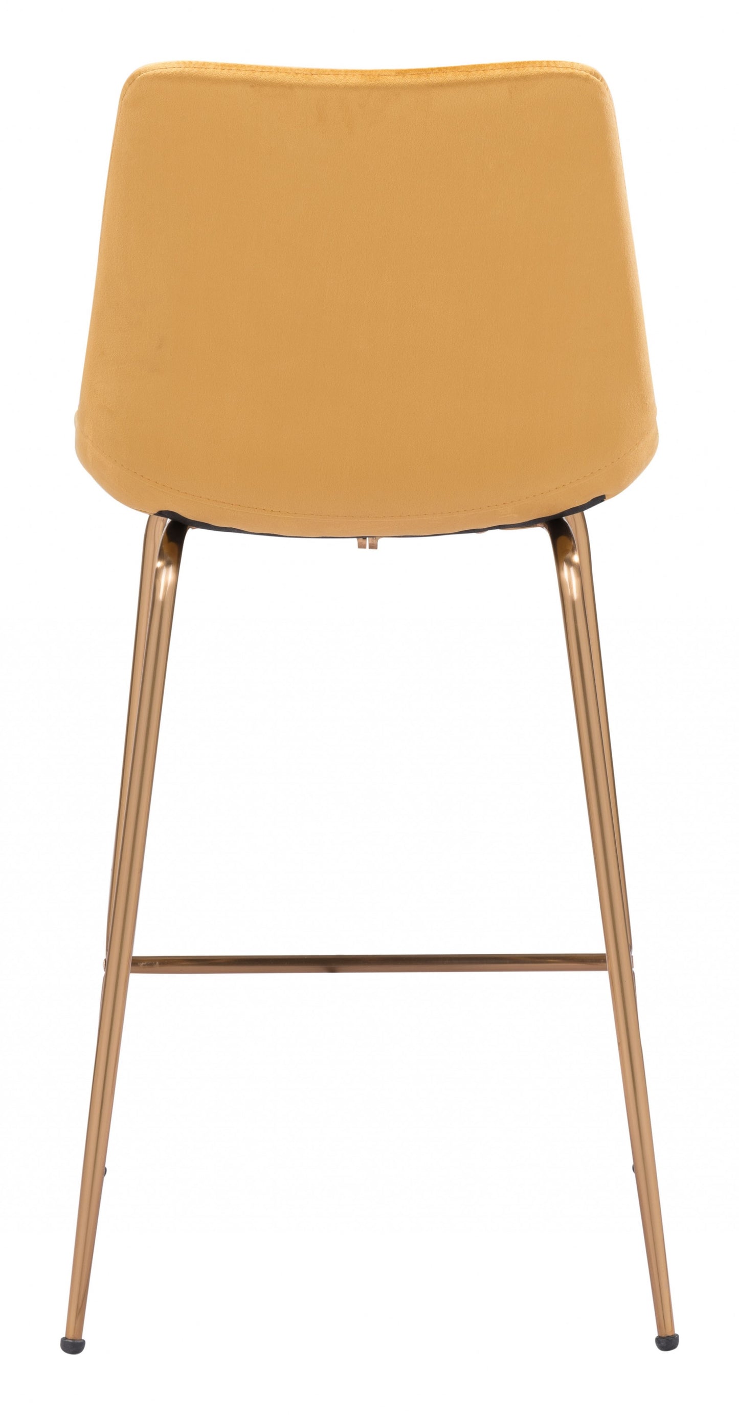 26" Yellow And Copper Velvet And Steel Low Back Counter Height Bar Chair